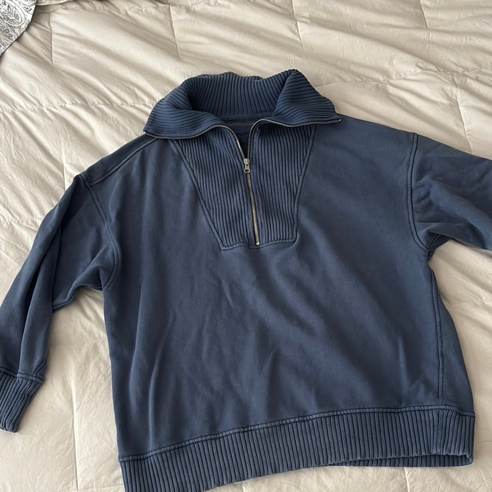 Aerie Blue Turtleneck Sweatshirt with Ribbed Detailing